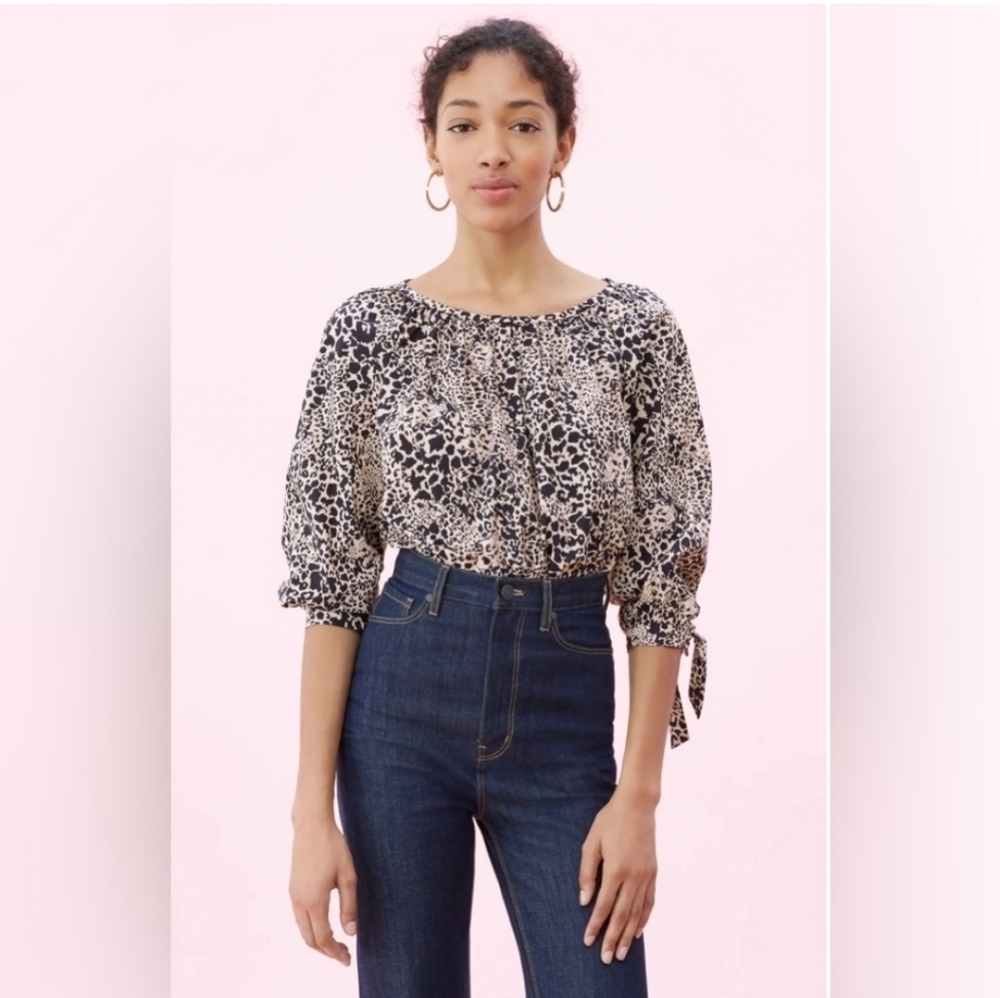 Rebecca Taylor Hidden Leopard Poplin Top sz Medium